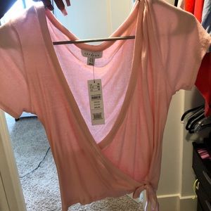 Topshop Pink Ribbed Wrap Top